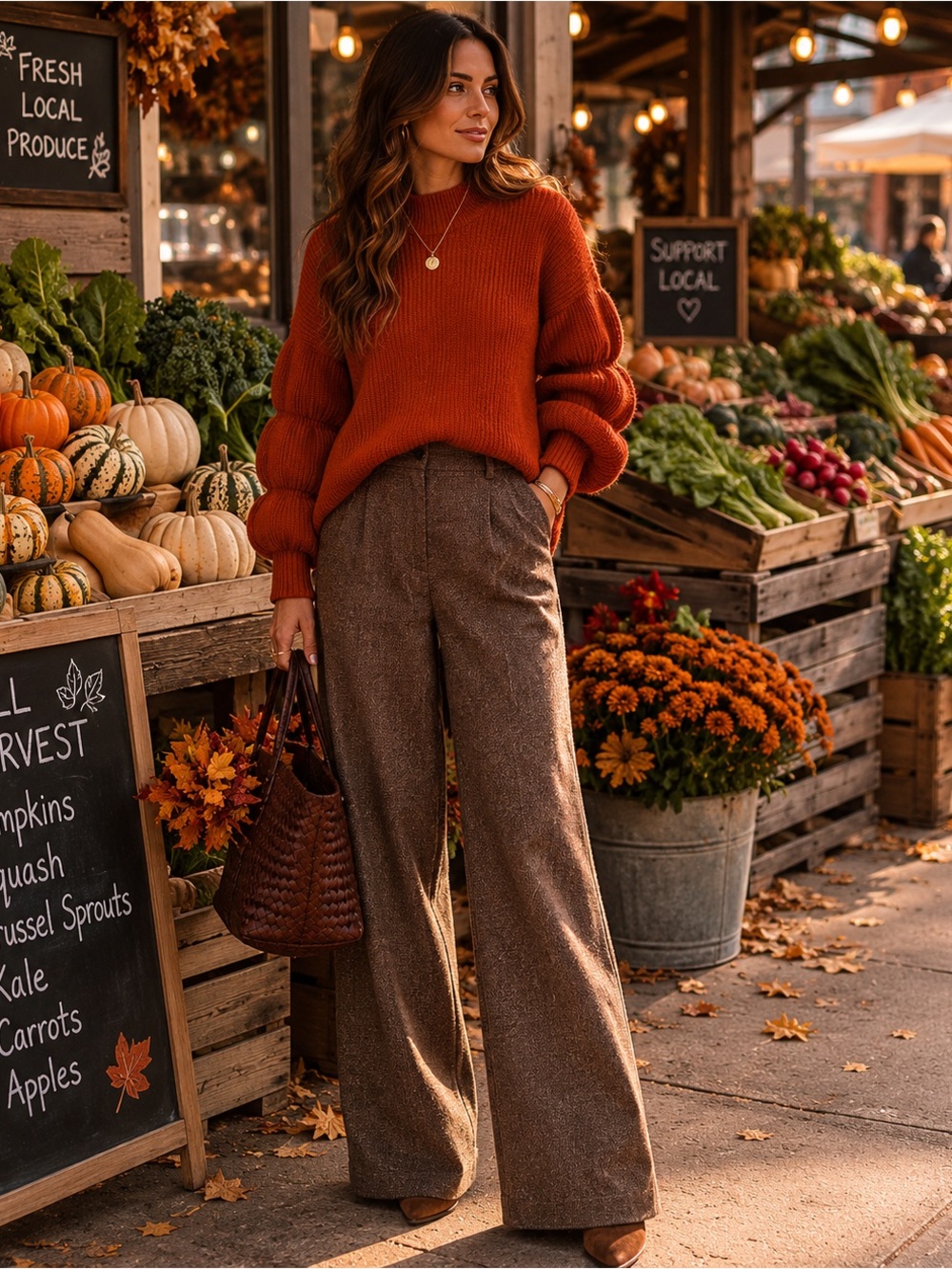 ePretty Burnt Orange Sweater with tiered bubble sleeves NEW $79